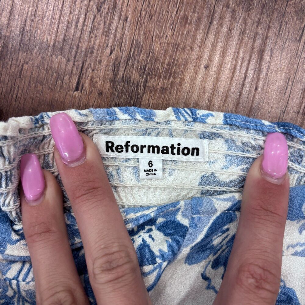 Reformation Reign Top Blue Floral Pattern Sz 6 Sweetheart Cottagecore Coquette - Picture 5 of 9